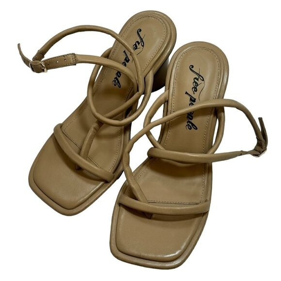 NEW Free People Perth Slingback Leather Sandal Heel Beige Leather - Picture 2 of 6